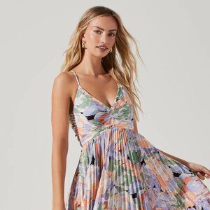 Blythe Floral Plisse Midi Dress - Size Small  CORAL MULTI